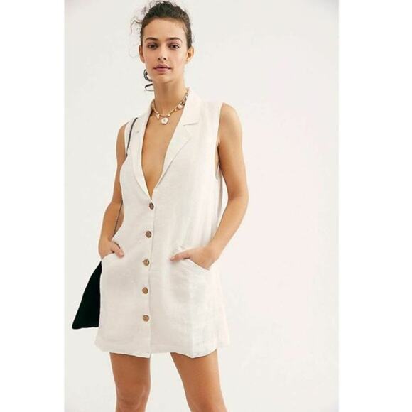 Free People Linen Mini Shirt Dress Button Front Neon Avocado Green New With Tags - Picture 11 of 11